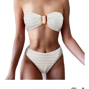 Cream Strapless Bikini Set with Buckle